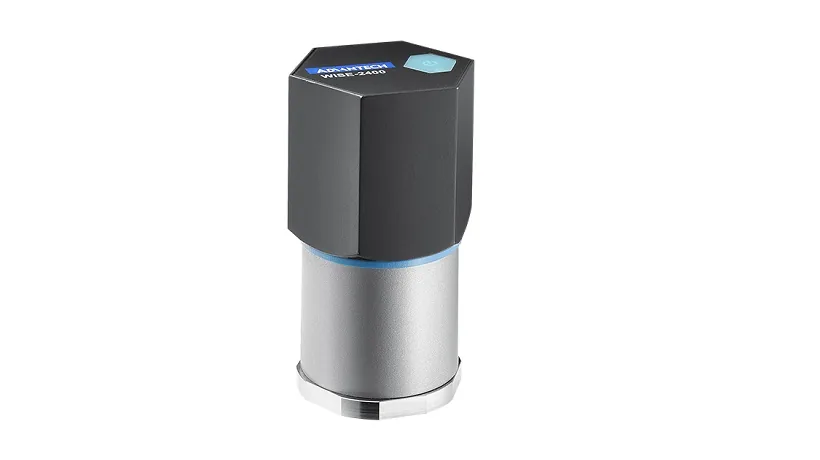 Cảm biến WISE-2410 nhìn từ mặt đế kim loại có ren bắt vào máy, thân vỏ kín chống bụi nước