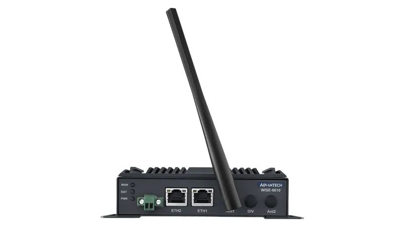 Gateway LoRaWAN công nghiệp Advantech WISE-6610 V2 vỏ kim loại gắn ray DIN, hai cổng RJ45 và đầu ăng-ten