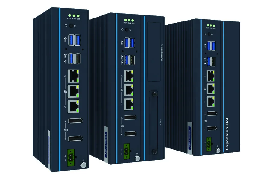 Máy tính công nghiệp Advantech UNO-148 gắn ray DIN, vỏ nhôm màu xanh đen, ba cổng LAN RJ-45, hai cổng DisplayPort, cầu đấu nguồn